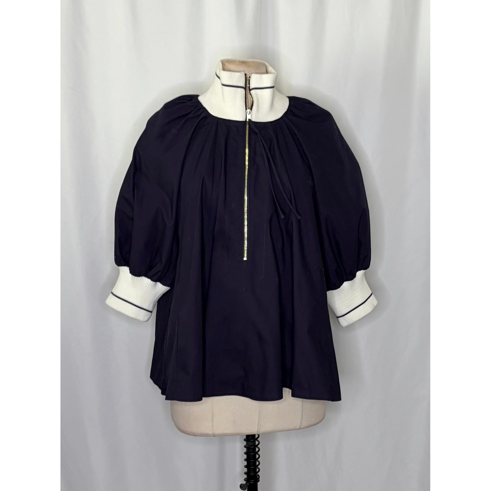 Anthropologie MAEVE Sporty Henley Swing Top Navy Blue White Half Zip Large - Picture 3 of 14